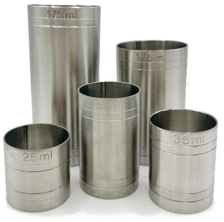 CHEF-HUB Stainless Steel Bar Measure Set, 5 Jiggers, 25-175ml Cocktail Measuring Cups Wine Measures