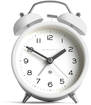 NEWGATE® Charlie Bell Echo réveil | Version Moderne de l’Horloge Classique à Cloche jumelle | Blanc | Chiffres faciles à Lire | Idéal pour Chevet, Bureau ou étagère | Accessoire de Chambre