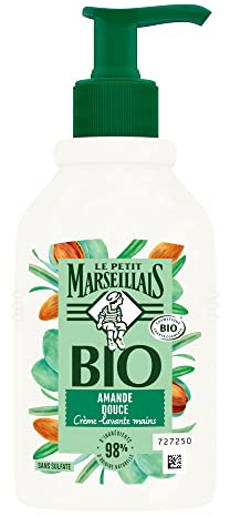 Le Petit Marseillais – Crème Lavante Mains Certifiée BIO Amande Douce (flacon-pompe de 290 ml) – Savon liquide avec 98 % d'ingrédients d'origine naturelle – Savon sans sulfate ni colorant