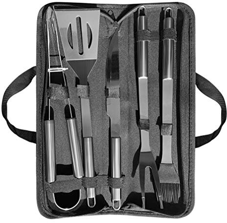 PTAPIPI Grill Accessories, Stainless Steel 5-Piece BBQ Utensil Set with Case – Ideal for Men, Perfect for Cooking, Camping, Grilling, Picnics & Family Barbecues, and A Thoughtful Gift