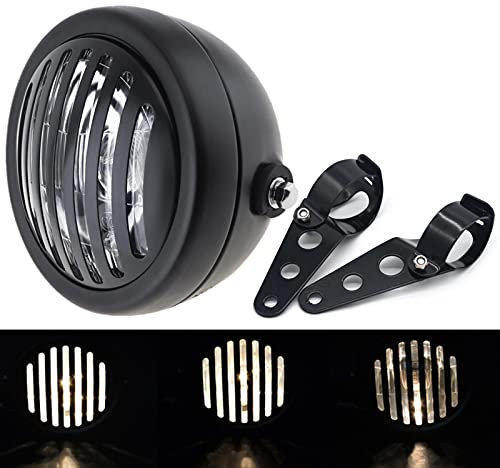 Faro redondo vintage para motocicleta de 6 pulgadas con cubierta de parrilla negra, faro frontal, luz de cruce halógeno con soporte para Cafe Racer Cruiser Sportster XL1200R XL883 883 (blanco)