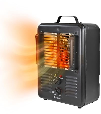 Comfort Zone 1500W Milkhouse Style Utility Space Heater – Portable Workshop & Garage Electric Heater with Adjustable Thermostat, 2 Heat Settings & Fan – All-Metal Housing & Safety Tip-Over Switch