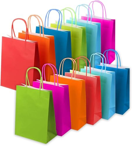 AFR 36 Pcs Gift Bags, Kraft Party Favor Bags with Twisted Handles -120 gsm Goodie Bags for Kids and Adults, Rainbow Multicolor Small Gift Bags Bulk for Birthdays, Weddings, Events, and Shopping