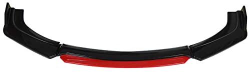 Silscvtt Alerón Universal Negro Brillante para Parachoques Delantero, Kit de 4 Piezas, lengüeta roja