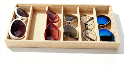 Cyrank Vassoio Organizer Per Occhiali da Sole, 6 Griglie Espositore Per Occhiali da Sole Scatola Per Gioielli in Iuta Vassoio Per Occhiali Vetrina Per Vetrine Per La Casa Negozio di Occhiali