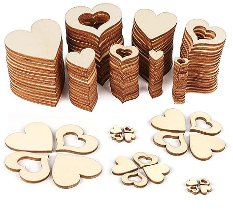 ilauke 500 Stück Holzscheiben Deko zum Basteln Holzherz Dekoration Holzherzen Hochzeit Deco für Hochzeitsgästebücher Beschriften, DIY Handwerk, Basteln Kunsthandwerk