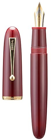 ASVINE Jinhao 9019 - Pluma estilográfica, serie Dadao 8, punta fina, barril acrílico rojo con clip dorado, bolígrafo de escritura de gran tamaño