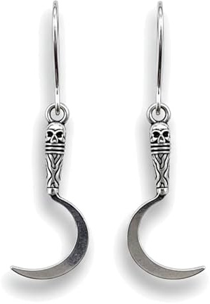 7Dots Art. Crescent Death's Sickle Earrings – Mystic Boho & Halloween Vibes with Hypoallergenic 925 Silver-Plated Hooks – Gift for Lunar & Ritual Lovers