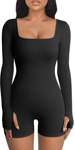 HSAJS Tutina Donna Aderente Tuta Intero Corta a Manica Lunga Sportiva Tutina Scollo U Sexy Monopezzi e Tutine Tinta Unica Rompers One Piece per Yoga Palestra