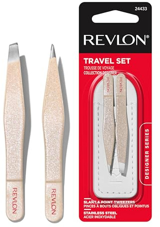 Revlon Designer Series Mini Tweezer Set, Hair Removal Tool Kit with Slant & Point Tips, Portable and Easy to Use, Made with Long Lasting Stainless Steel, 1 Count