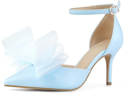 Allegra K Women Pointed Toe Stiletto High Heels Bow Tie Ankle Strap Pumps
