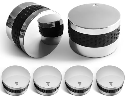 Unicook 6 Pack Gas Grill Burner Knobs Replacement, Chrome Plated Plastic with Nonslip Grip, 6 Grill Control Knob and 18 Adaptors, Fits Gas BBQ with D Shaped Valve Stem