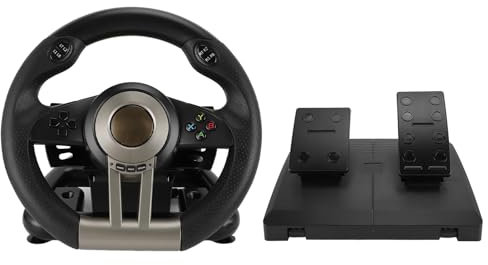 Dpofirs Volant et Pédale de Course pour PC, Volant de Jeu USB Universel à Rotation de 180 Degrés avec Levier de Vitesse à Palette de Style Formule, Double Retour de Moteur pour