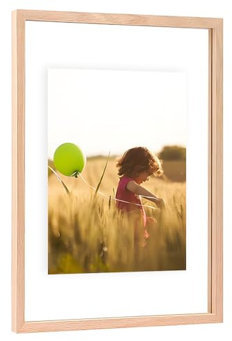 11x14 Floating Picture Frames Double Sided Tempered Glass Oak Wood Picture Frame Floating Display for Photos 10x14,9x12,8.5x11,8x10,5x7,4x6,or Full Display for 11x14 Photos for Christmas,Halloween,Baby Scan,Anniversary,Wedding(Beige)