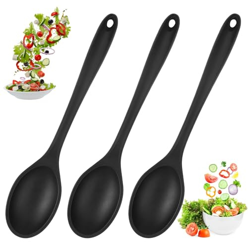 Jinsion 3-Piece Silicone Cooking Spoons, 10.6 Inch Long Handle, Non-Stick, Heat-Resistant, Easy to Clean, Set of 3