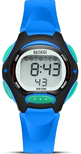 BAISHIOI Kids Watch Digital for Girls Boys Teenagers Sport Outdoor Waterproof Analog Watch for Children with Silicone Band Stopwatch with LED Backlight/Timer/Alarm/Date (Blue)