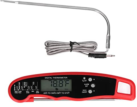 Digital kötttermometer, grilltermometer, dubbelsontänd, LCD-display, termometer för hemmet, grillning (röd)