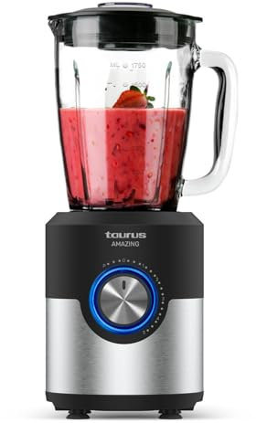 Taurus Amazing – Batidora de Vaso JB1600XC | 1600W | Jarra Cristal 1,75L | 5 Velocidades+Turbo | Cuchillas INOX 6 filos | Pica Hielo | LED | Apto Lavavajillas