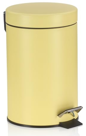 kela Cubo de basura cosmético amarillo 3 l, cubo de basura metálico con pedal para baño, cubo de basura para baño con cubo interior y asa de transporte, MONACO, amarillo sol mate