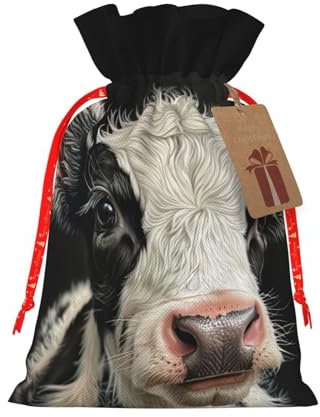 Bolsas de regalo con cordón de Navidad con estampado de vaca, saco festivo de Navidad, fiesta de cumpleaños, embalaje de regalo