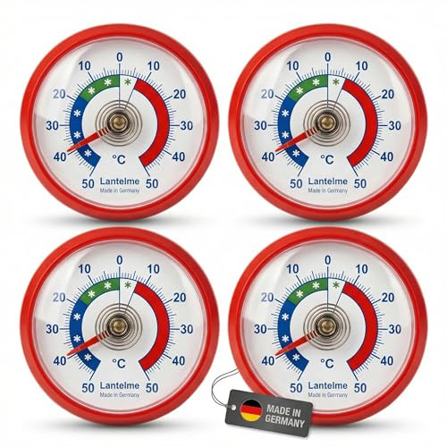 Lantelme Lot de 4 thermomètres de réfrigérateur à coller - Surveillance de la température +/- 50 °C - Thermomètre analogique précis pour réfrigérateur, congélateur, comptoir frigorifique, cave