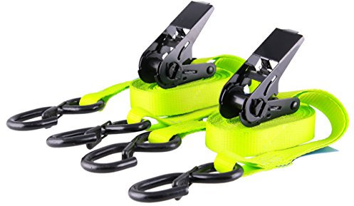 Sandax 2er Set Spanngurte mit Ratsche (PU-beschichtet), Zweiteilige Zurrgurte, Länge 4 Meter (4m), Breite 25mm, Farbe neon-gelb, S-Haken mit Sicherung, bis 800kg, Ratschengurte nach DIN EN 12195-2