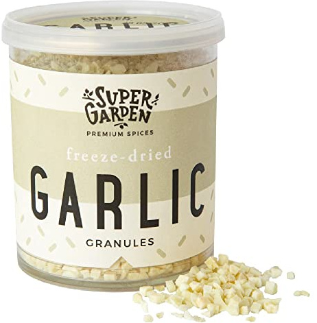 Super Garden frystorkad vitlök - Örter och kryddor av högsta kvalitet - 100% ren och naturlig - Veganvänligt - Inga konstgjorda tillsatser och inga konserveringsmedel - Glutenfritt - Icke-GMO
