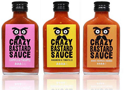 Crazy B Sauce - 3 Mal Chili Set - Scharfe Grillsauce mit Chipotle, Habanero und Bhut jolokia Ghost Pepper - Ideal zum Grillen oder als Geschenkset für Griller