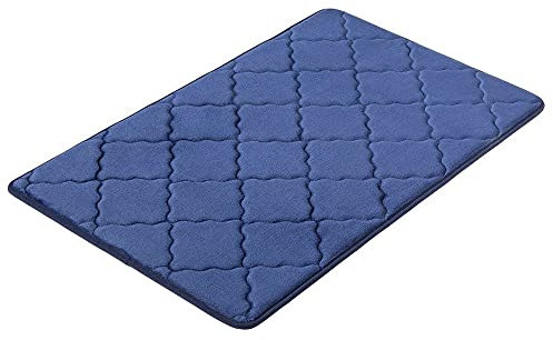 PANA® Memoryschaum Badematte mit Flanell Bezug (50 x 80 cm) • Weicher Badteppich • Waschbare Weichschaummatte für Bad und Dusche • Duschvorleger für Badezimmer • Farbe: Blau