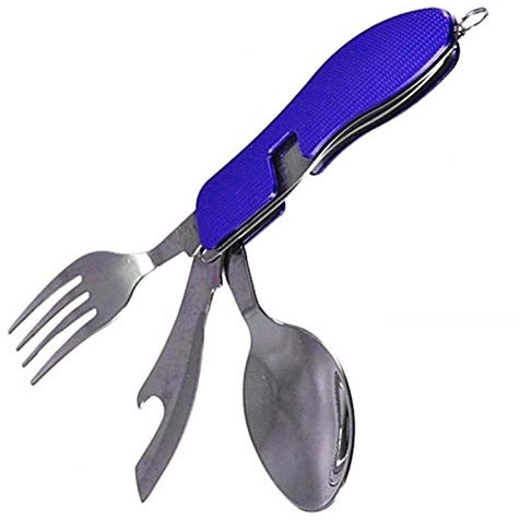 Set de couverts pliables camping voyage extérieur fourchette couteau cuillère couleur bleue accessoires compacts utiles pour pique-nique randonnée excursions idée originale cadeau