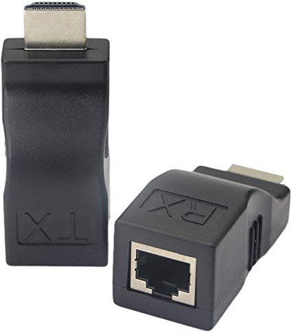 Fengqlong - Prolunga/adattatore da HDMI a RJ45, per cavo Cat 5e/6, 1080p, trasmissione fino a 30 m, con trasmettitore e ricevitore inclusi, per HDTV, PS4, STB, DVD 4K/2K, colore: nero