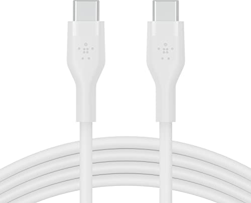 Belkin BoostCharge Flex silicone USB C charger cable, USB-IF certified USB type C to USB type C charging cable for iPhone 16, 15, Galaxy S24, S23, iPad, MacBook, Note, Pixel and more - 2m, white
