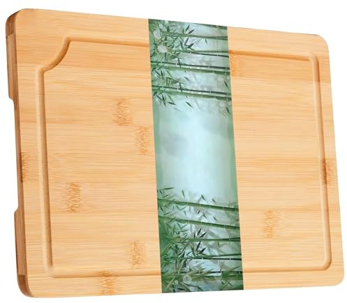 ADOV Schneidebrett und Serviertablett, 2-in-1, extra großes Premium-Bambus-Schneidebrett mit Tropfrille, leicht zu greifen, BPA-frei, Küchenschnitzerei für Fleisch, Gemüse, Käse und Brot, 44,5 x 30 x
