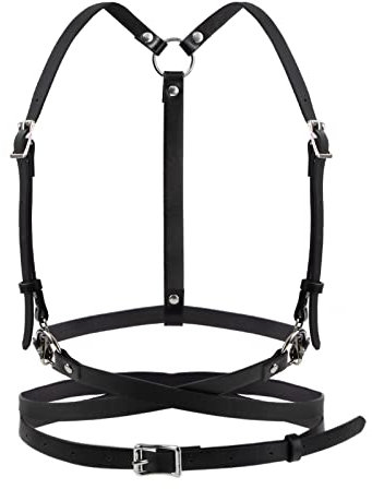 Punk Taillengürtel, Damen Punk Ledergeschirr PU Leder Skinny Body Verstellbare Gürtel für Frauen Mädchen Cosplay Ankleiden Halloweenkostüm Schwarz