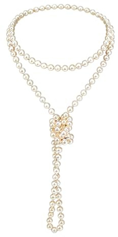 Kawailay Collar de perlas de imitación de múltiples filas - Estilo flapper de los años 20, 1,5 m blanco