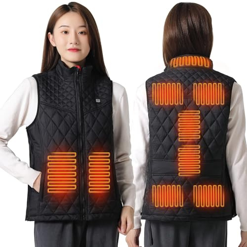 Gilet Chauffant Femme Usb, Gilet Sans Manche Femme Chauffant, Veste Chauffante Chasse, Vêtements Chauffé Électrique Température Réglable Imperméable En Extérieur Moto Randonnée Pêche (Noir, M)