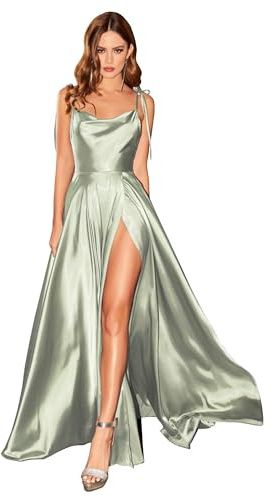 Babyonline D.R.E.S.S. Robe de Gala Longue avec Fente Robe de Cocktail Sexy Chic pour Mariage Chic Elégante sans Manches Vert 32