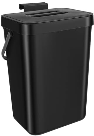CYEER Black Kitchen Bin Hanging Food Waste Bin 12L | Hanging Trash Can Wall Mounted Indoor Food Waste Caddy Countertop or Under Sink Rubbish Can for Bedroom Kitchen Bathroom
