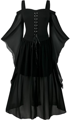 FJKVKDT Robe médiévale pour femme avec manches trompette, costume médiéval, de la Renaissance, corset pour Halloween, robe victorienne, S3., L