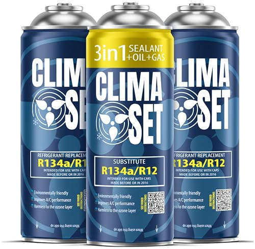 ClimaSet 3-i-1 R134a kylmedelssats för luftkonditionering – – för bilar från 1994 till 2016 – Naturmedvetna – Giftfri – Korrosionsbeständig – 3 delar – 795 g