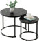 Couchtisch Rund, Satztisch 2er Set, Wohnzimmertisch, Couchtisch aus Holz, Beistelltisch Set, Sofatisch für Wohnzimmer, Schlafzimmer, Büro, Balkon, Schwarz Metallgestell und Schwarz Marmor Tischplatte