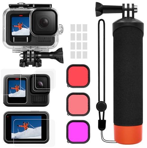 oGoDeal - Juego de accesorios para GoPro Hero 13 Black, funda impermeable oGoDeal + mango flotante submarino + protector de pantalla + filtro rojo + inserciones antivaho
