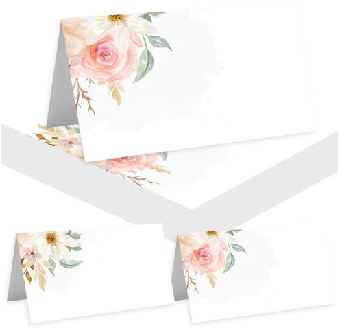 AIZHAZHA 50pz Segnaposto Cartellini, Segnaposto Matrimonio Decorazione Tavolo, Fiore Cartoncini Segnaposti Personalizzati per Compleanno Comunione Battesimo Nascita Bigliettini Laurea Decorar Festa