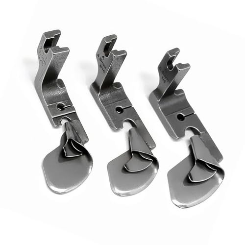 Industrial Sewing Machine Presser Foot 3Pcs Set, 3 Different Curved Scroll Hemmer (1/8,3/16,1/4) for Crimping, Compatible with Brother JUKI CONSEW Singer