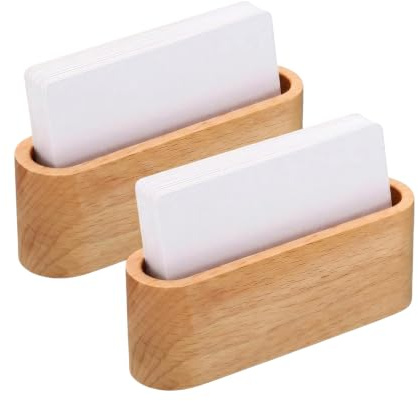 QUUPY 2PCS 11x4CM Wooden Business Card Holder Wooden Business Name Cards Storage Box for Office Desk Exhibitions Accessories