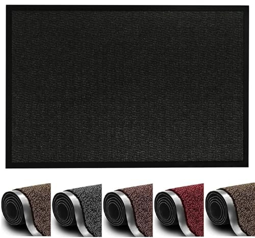 Heavy Duty Non-Slip Barrier Door Mat – Washable Dirt Trapper Mat for Indoor & Outdoor Use Super Absorbent Rubber Backed Entrance Rug for Home, Kitchen, Hallway, Office or Garage (Black, 60 x 90 cm)