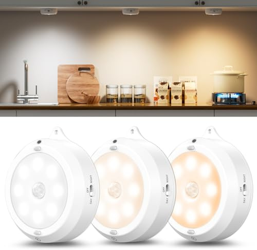 Set med 3Lumiere rörelsedetektor inomhus, LED-lampa, rörelsedetektor, 3 x AA batteridriven - trippelnattlampa dimbar funktion för trappor, sovrum, kök och barnrum