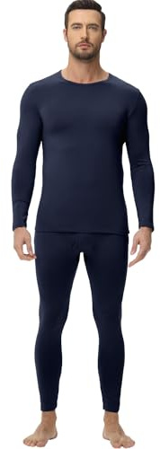 wirarpa Men's Thermal Underwear Set Fleece Lined Base Layer Long Sleeve Top & Bottom for Winter Warmth Navy Size L