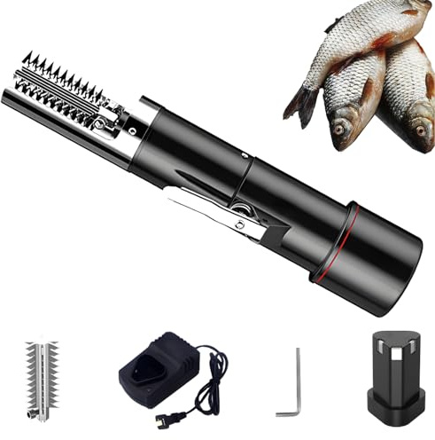 Generico Squamatore Elettrico per Pesci, Design Ricaricabile Senza Fili, Motore Ad Alta velocità da 7000 Giri/min, Copertura Protettiva in Acciaio Inossidabile Antispruzzo (Black)