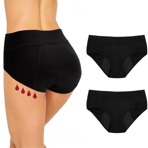 Lot de 2 Culotte Incontinence Femme Lavable, Culotte Anti Fuite Urinaire Ultra Absorbante Femme Lavable, Culottes Menstruelle Flux Abondant 40ML (Noir, XL)